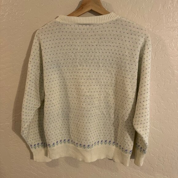 90’s Vintage Village Green Embroidered Cat & Hearts Grandma Knit Crewneck Sweate - Picture 8 of 8